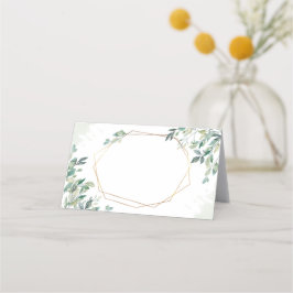Cartão De Mesa Casamento de Frame Geométrico Eucalyptus Greenery