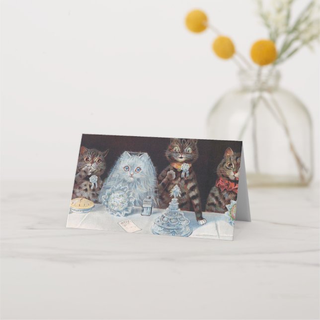 Cartão De Mesa Casamento de Gato, Casamento, Noiva, Louis Wain (Verso)