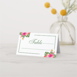 Cartão De Mesa Casamento de Hibisco Tropical Folhas de Palmeira F