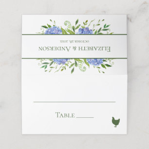 Cartão De Mesa Casamento de Hortênsias Azuis
