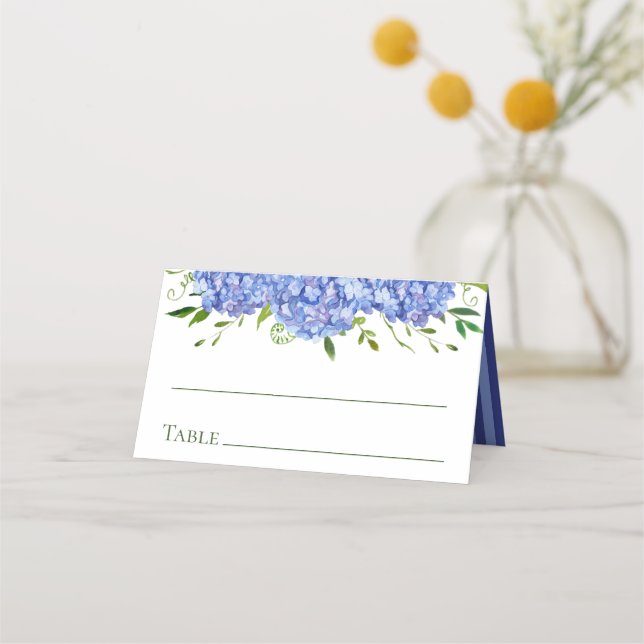 Cartão De Mesa Casamento de Hydrangeas Azul (Frente)