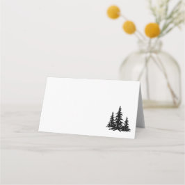 Cartão De Mesa Casamento de Inverno com Pinheiros Preto e Branco