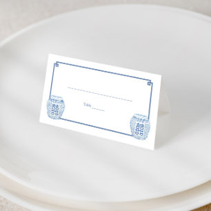 Cartão De Mesa Casamento De Jar De Gengibre Branco E Azul Chinois