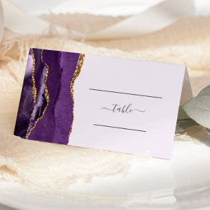 Cartão De Mesa Casamento de Lavanda de Agate Dourado com Chic Pur