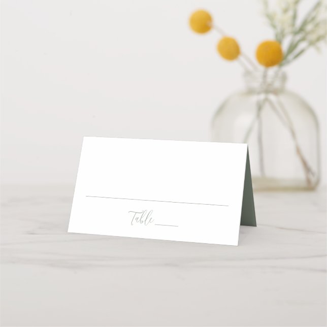 Cartão De Mesa Casamento de Letra Simples em Verde Sage (Frente)