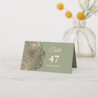 Cartão De Mesa Casamento de Luxo Elegante em Verde Salvia e Doura