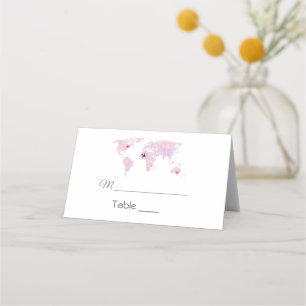 Cartão De Mesa Casamento de Mapa Mundial de Aquarela Viagem Perso