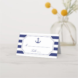 Cartão De Mesa Casamento de Marinho de Âncora Náutica Blue Stripe