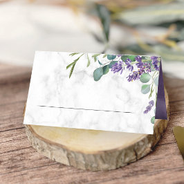 Cartão De Mesa Casamento de Mármore com Lavanda Rústica e Eucalip