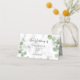 Cartão De Mesa Casamento de mármore Eucalyptus greenery
