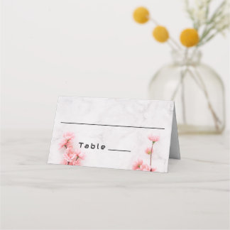 Cartão De Mesa Casamento de mármore rosa-rosado com Sakura Cherry