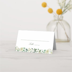Cartão De Mesa Casamento de Megan Elegant Greenery White Flowers