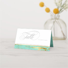 Cartão De Mesa Casamento de Mint e Dourado Marble
