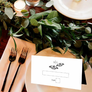Cartão De Mesa Casamento de Monograma da Borboleta Branca Minimal