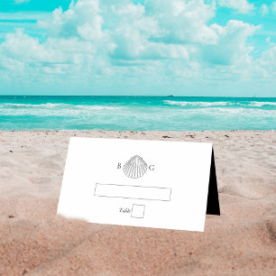 Cartão De Mesa Casamento de Monograma de Clam Seashell Minimalist