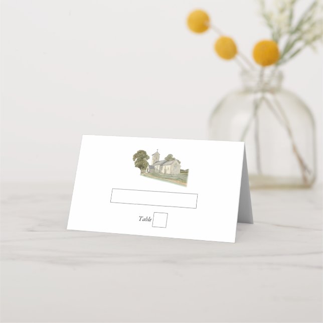 Cartão De Mesa Casamento de Monograma Tradicional com Igreja de C (Frente)