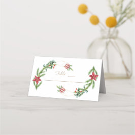 Cartão De Mesa Casamento de Natal de Winter Poinsettia Pine Berry