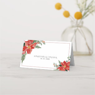 Cartão De Mesa Casamento de Natal Vermelho Poinsettia de Inverno