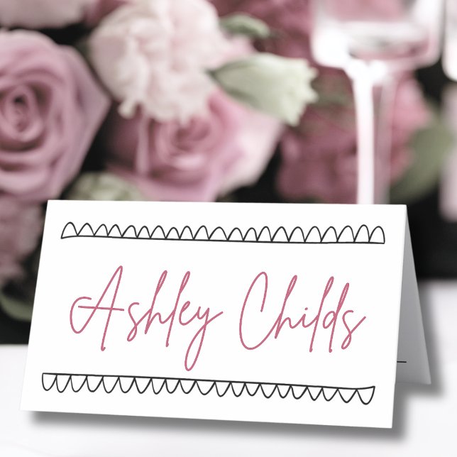 Cartão De Mesa Casamento de Nome Whimsical Francês Desenhado à Mã (Hand Drawn French Whimsical Name Wedding Place Card)