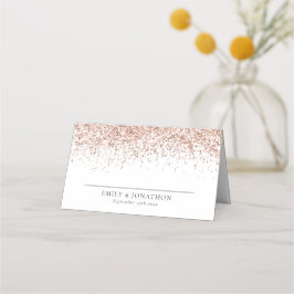 Cartão De Mesa Casamento de Nomes Data Brilho Dourado Rosa Elegan