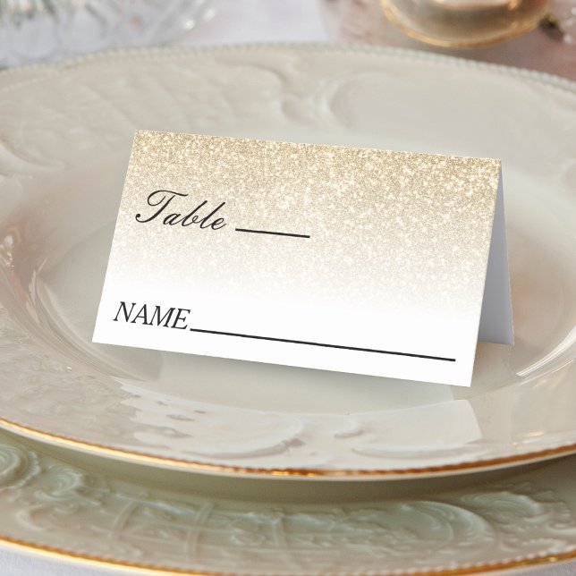 Cartão De Mesa Casamento de Ombre Branco e Dourado (White & Gold Glitter Ombre Wedding Place Card)