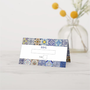 Cartão De Mesa Casamento de Padrão de Azulejos Portugueses do Med