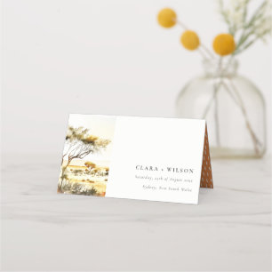 Cartão De Mesa Casamento de Paisagem Africana com Muted Earth Wat