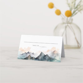 Cartão De Mesa Casamento de Paisagem de Montanha de Aquarela Mode