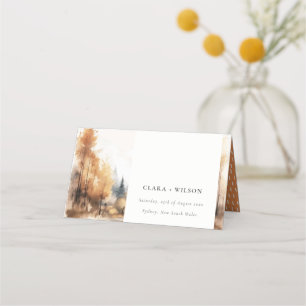 Cartão De Mesa Casamento de Paisagem de outono de Aquarela Chic