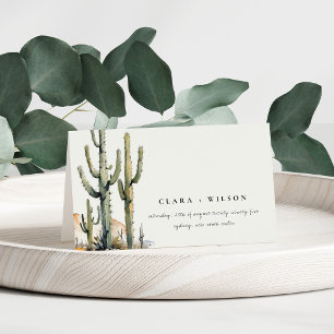 Cartão De Mesa Casamento de Paisagem do Deserto do Boho Cactus Oc
