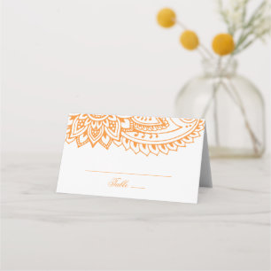 Cartão De Mesa Casamento de Paisley Indiano Laranja
