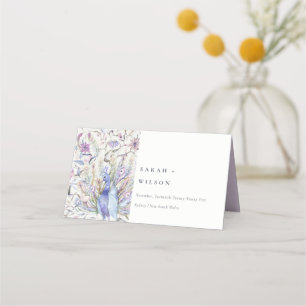Cartão De Mesa Casamento de Peacock com Aquarela Ornamentado de P