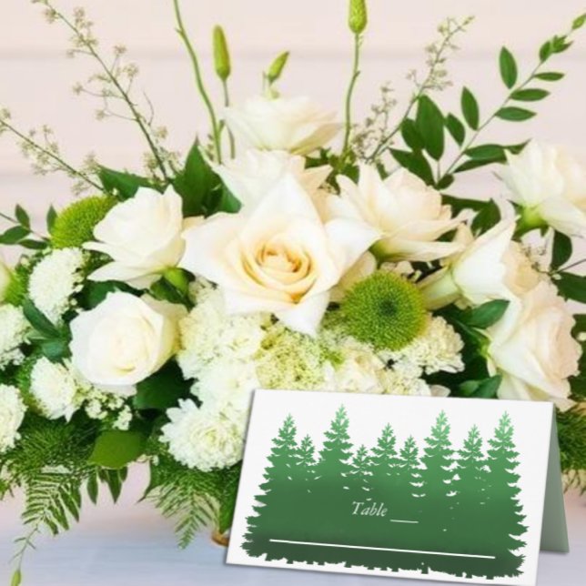 Cartão De Mesa Casamento de Pinheiros da Floresta em Aquarela (Criador carregado)