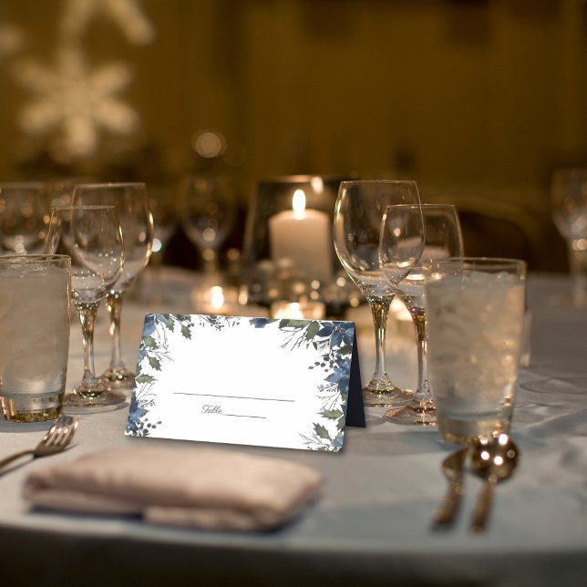 Cartão De Mesa Casamento de Poinsettia Florals | Azul Marinho (Criador carregado)