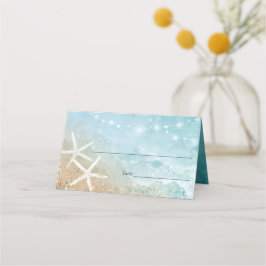 Cartão De Mesa Casamento de Praia de Azul e Teal Watercolor