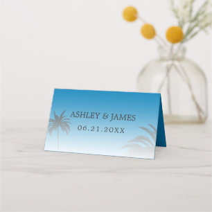 Cartão De Mesa Casamento de Praia de Palma Tropical Azul