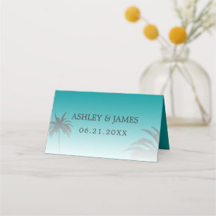 Cartão De Mesa Casamento de Praia Tropical de Palma Verde