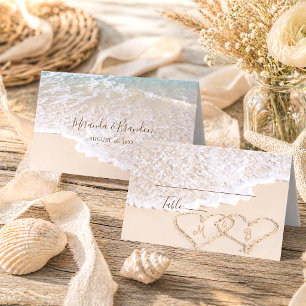 Cartão De Mesa Casamento de Praia Tropical do Blue Ocean Waves