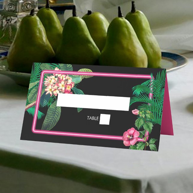 Cartão De Mesa Casamento de Retros Tropicais Neon Pink (Neon Pink Tropical Retro Botanicals Wedding Place Card)