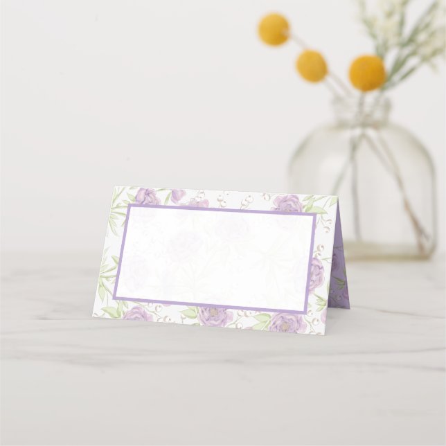 Cartão De Mesa Casamento de Rosa Roxa Lavanda (Frente)