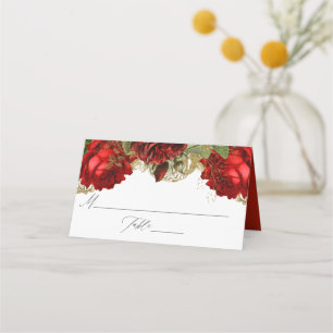 Cartão De Mesa Casamento de Rosas ruivos e Dourados