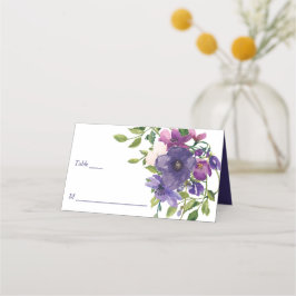 Cartão De Mesa Casamento de Rosas Selvagens Violetas Azuis