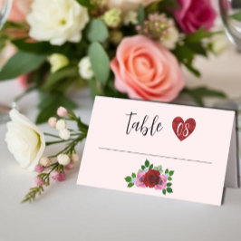 Cartão De Mesa Casamento de Rosas Vermelhas e Rosa