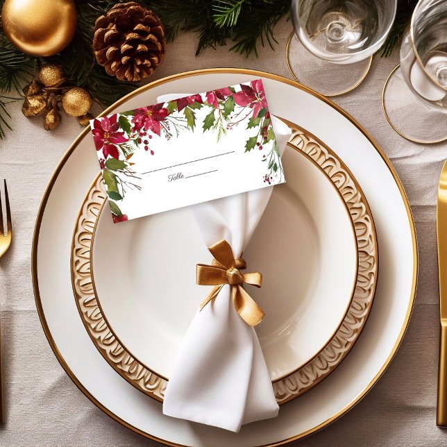 Cartão De Mesa Casamento de Scarlet Red Poinsettia Florals (Criador carregado)