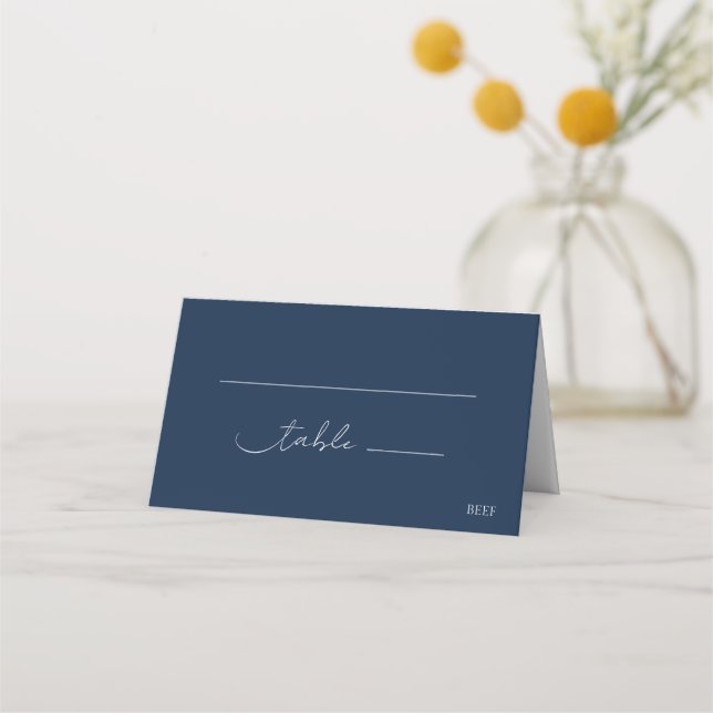Cartão De Mesa Casamento de Script Moderno Azul Marinho Chic Eleg (Frente)