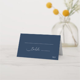 Cartão De Mesa Casamento de Script Moderno Azul Marinho Chic Eleg