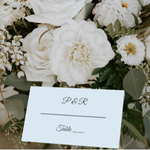 Cartão De Mesa Casamento de Script Simples Azul Claro Estilizado