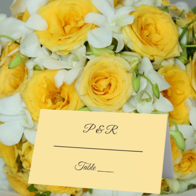 Cartão De Mesa Casamento de Script Simples Estilizado Amarelo-Man (In Situ Wedding)