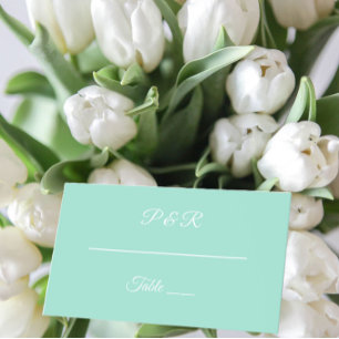 Cartão De Mesa Casamento de Script Simples Estilizado de Seafoam