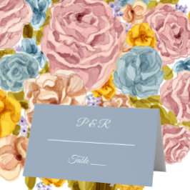 Cartão De Mesa Casamento de Script Simples Estilizado Dusty Blue